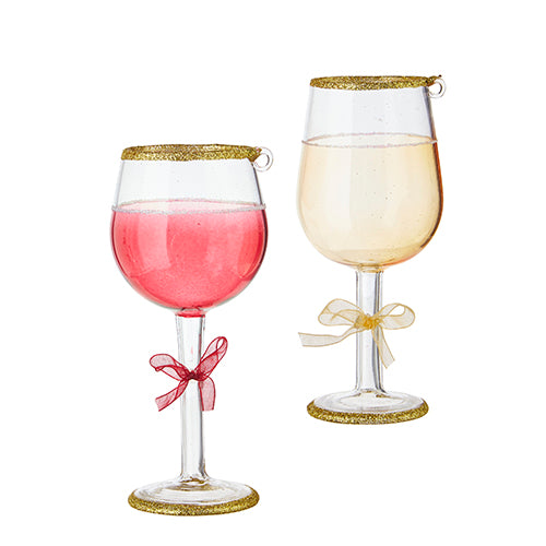 GLITTERED WINE GLASS ORNAMENT Raz Bonjour Fete - Party Supplies
