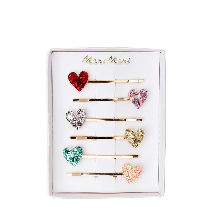 GLITTER HEART HAIR PINS Meri Meri Kid's Accessories & Costumes Bonjour Fete - Party Supplies