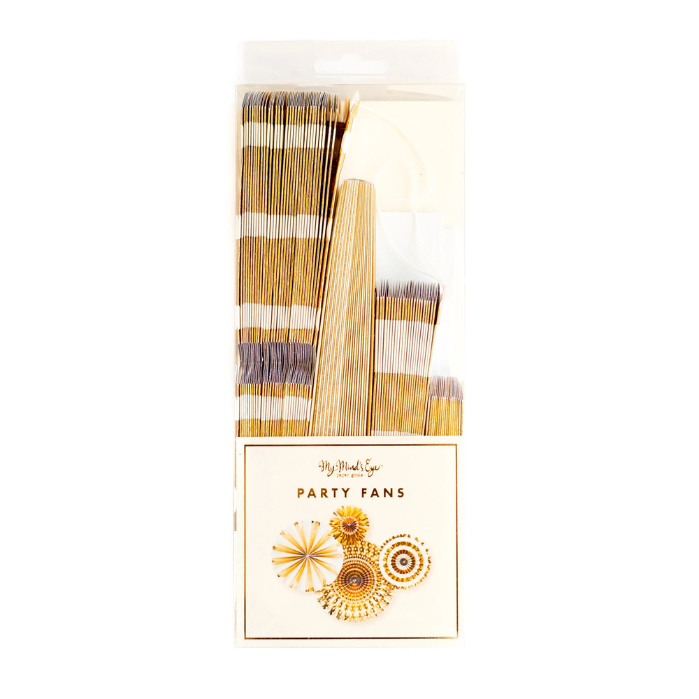 GOLD PINWHEEL PARTY FAN DECORATIONS My Mind’s Eye Hanging Decor Bonjour Fete - Party Supplies