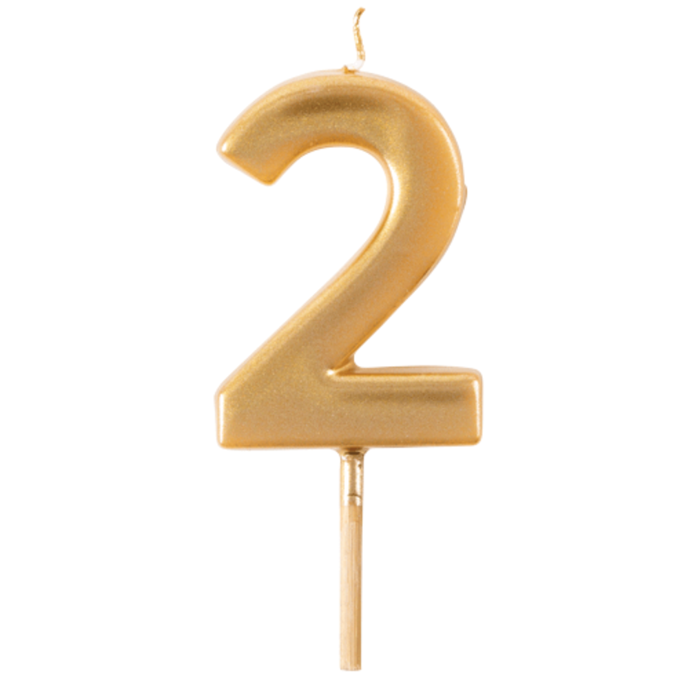 GOLD NUMBER CANDLES - 2 (TWO) BY CASPARI Caspari Bonjour Fete - Party Supplies