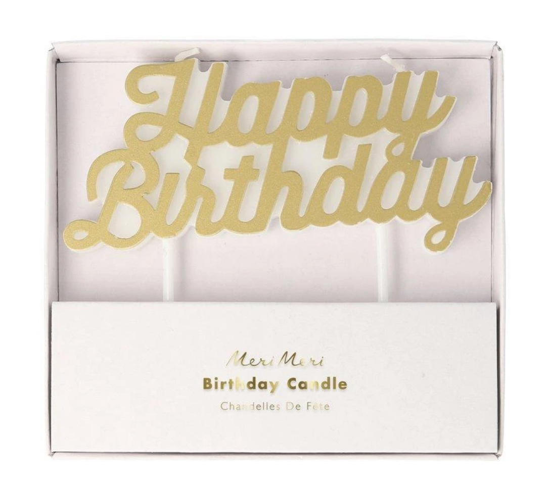 GOLD HAPPY BIRTHDAY CANDLE Meri Meri Celebration Candles HAPPY BIRTHDAY NEON YELLOW CANDLE Bonjour Fete - Party Supplies