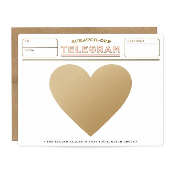 MAKE-YOUR-OWN SCRATCH CARDS Inklings Greeting Card PINK/GOLD HEART TELEGRAM Bonjour Fete - Party Supplies