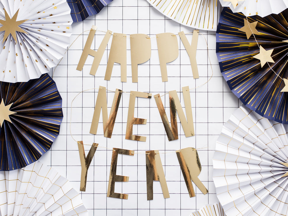 HAPPY NEW YEAR GOLD BANNER Party Deco New Year's Eve Bonjour Fete - Party Supplies