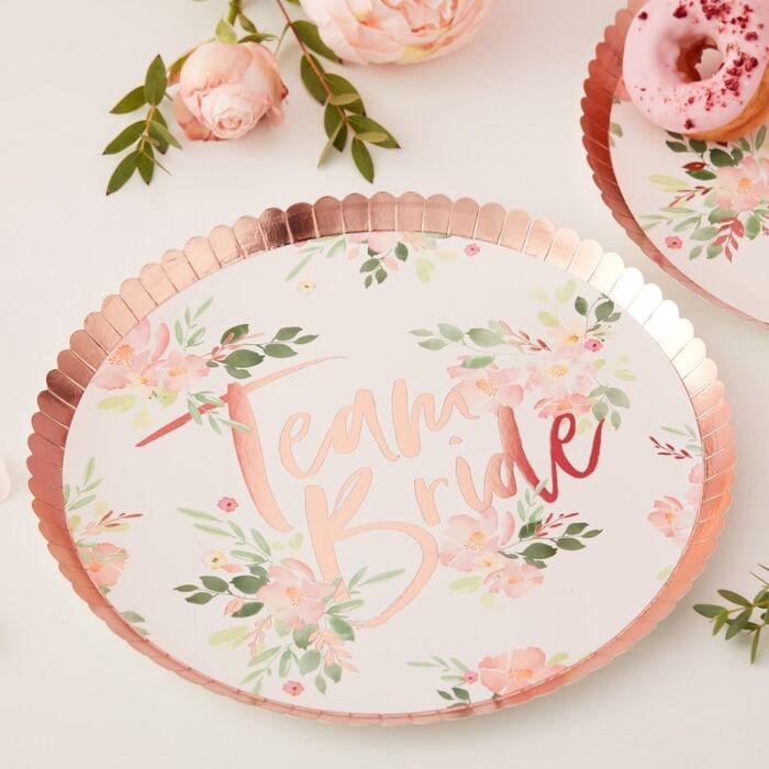 TEAM BRIDE FLORAL PLATES Ginger Ray UK Plates Bonjour Fete - Party Supplies