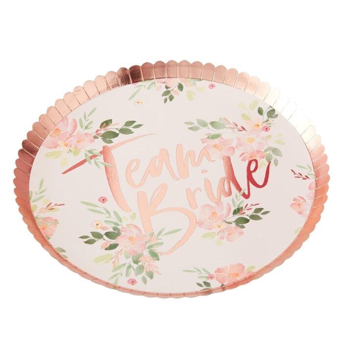 TEAM BRIDE FLORAL PLATES Ginger Ray UK Plates Bonjour Fete rose paper plate