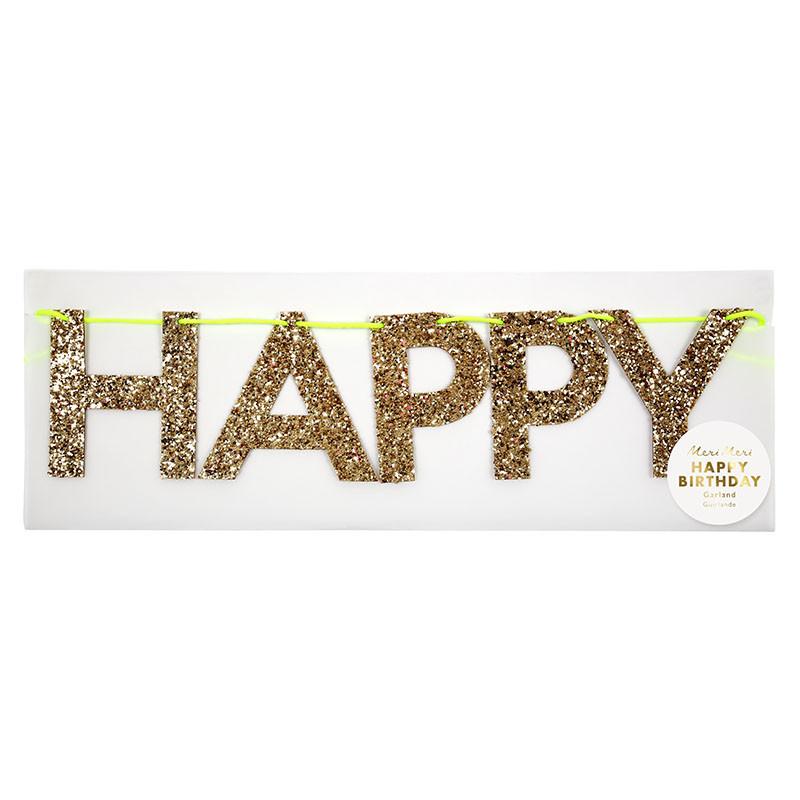 HAPPY BIRTHDAY GOLD GARLAND DECORATION Meri Meri Garlands & Banners Bonjour Fete - Party Supplies