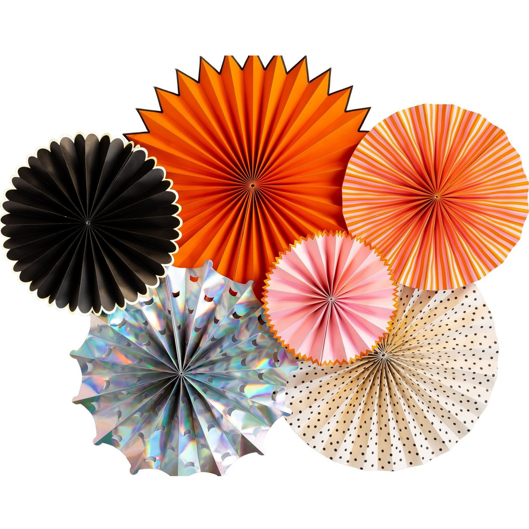 HALLOWEEN PINK & ORANGE PARTY FAN SET My Mind’s Eye Halloween Decor Bonjour Fete - Party Supplies