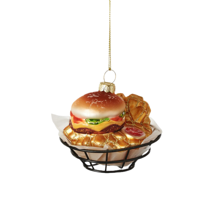 HAMBURGER BASKET WITH FRIES ORNAMENT One Hundred 80 Degrees Christmas Ornament Bonjour Fete - Party Supplies