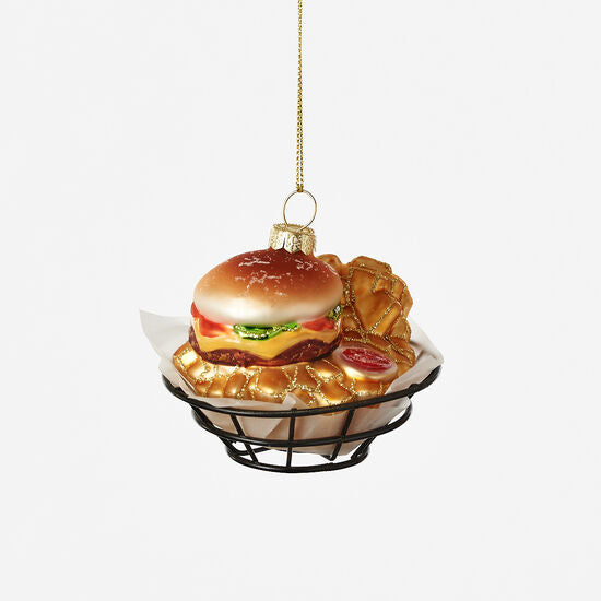 HAMBURGER BASKET WITH FRIES ORNAMENT One Hundred 80 Degrees Christmas Ornament Bonjour Fete - Party Supplies
