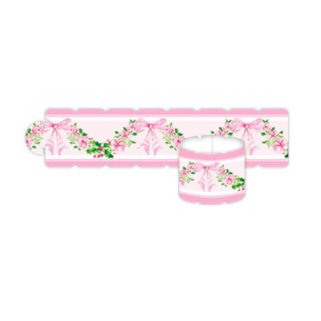 HANDPAINTED PINK FLORAL AND HOLLY SWAG NAPKIN RING Rosanne Beck Collections Christmas Holiday Party Supplies Bonjour Fete - Party Supplies