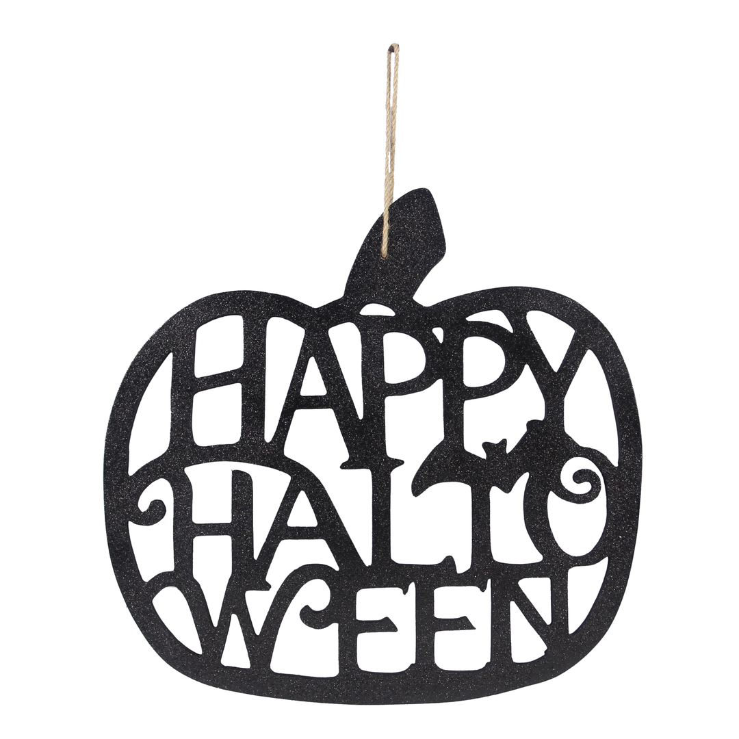 HAPPY HALLOWEEN WOOD CUTOUT BLACK PUMPKIN WALL SIGN Young's Bonjour Fete - Party Supplies