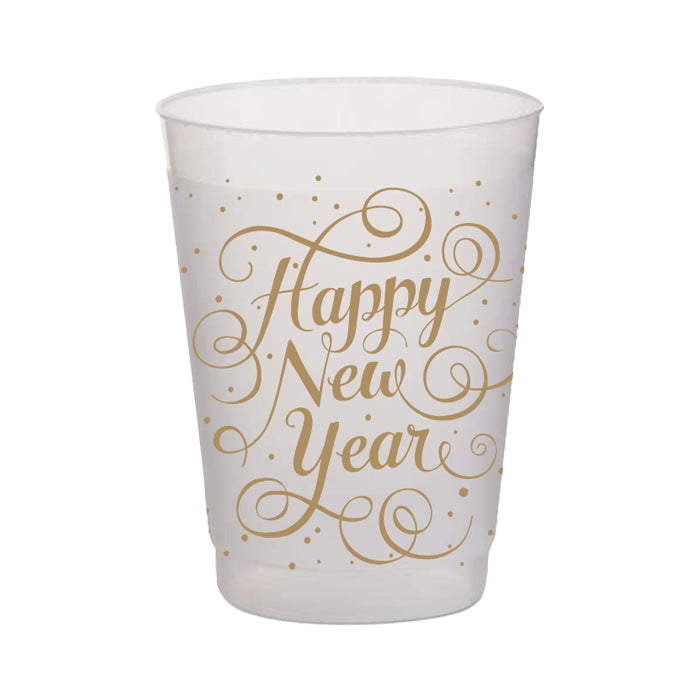 HAPPY NEW YEAR GOLD DOTS FROST FLEX CUP Rosanne Beck Collections Cups Bonjour Fete - Party Supplies