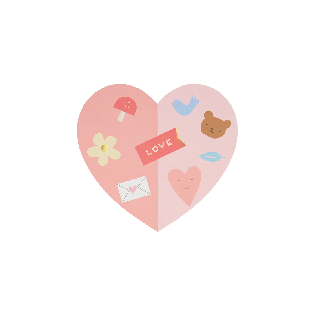 Heart Concertina Valentine Cards & Stickers Bonjour Fete Party Supplies Valentine's Day Cards