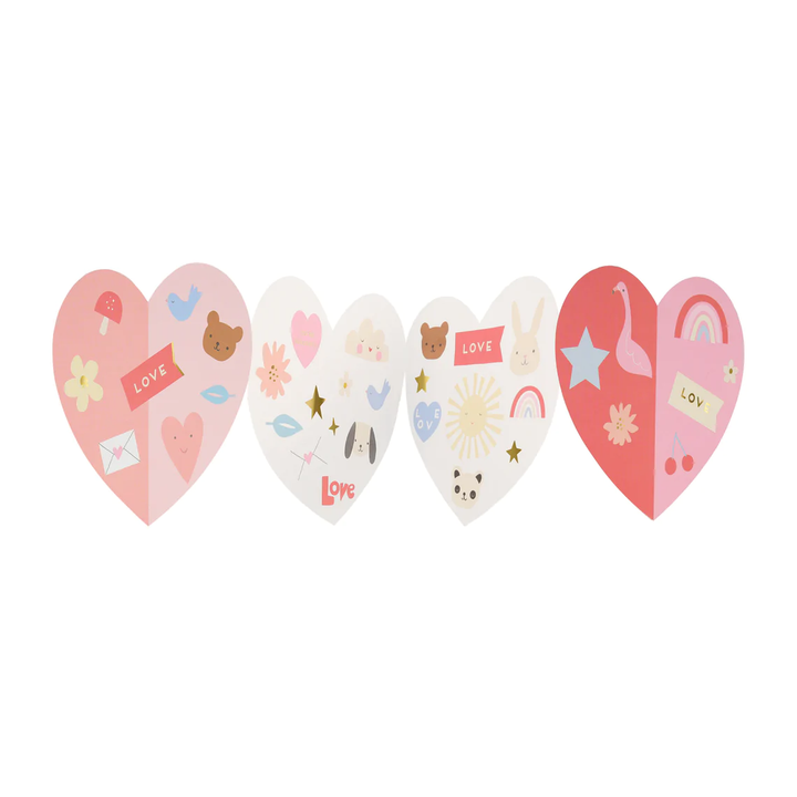 Heart Concertina Valentine Cards & Stickers Bonjour Fete Party Supplies Valentine's Day Cards