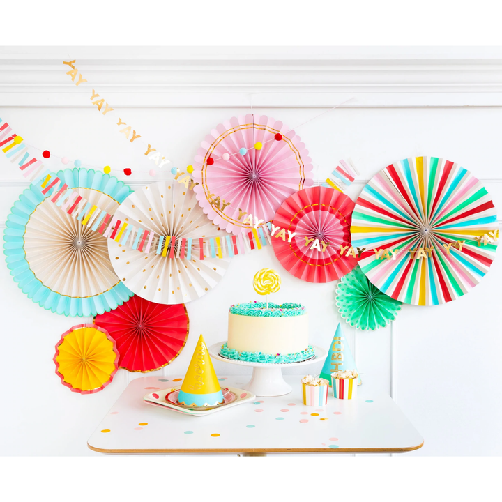 HIP HIP HORRAY BIRTHDAY PINWHEEL PARTY FAN DECORATIONS My Mind's Eye Hanging Decor Bonjour Fete - Party Supplies
