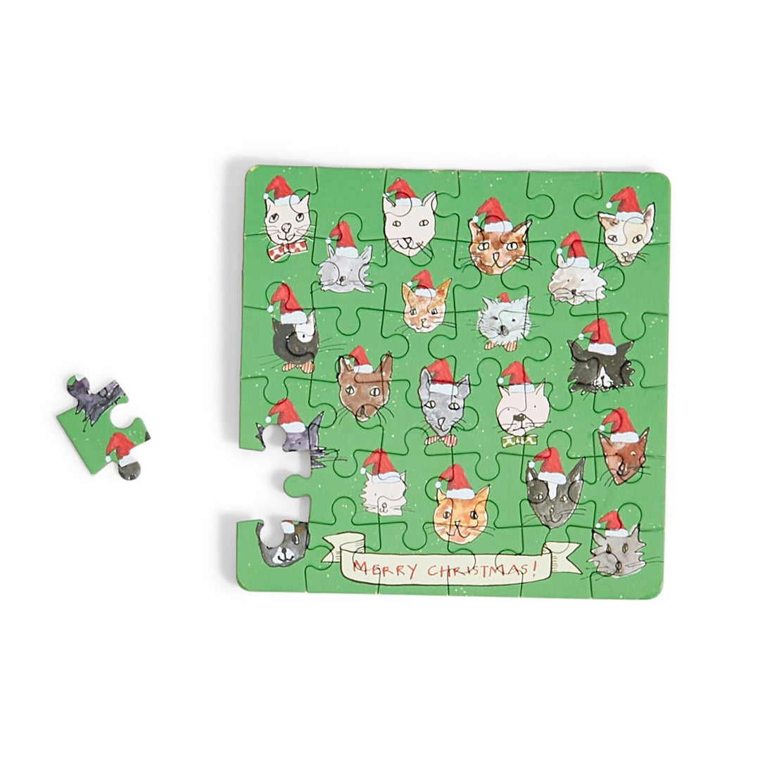 HOLIDAY GREETING PUZZLE IN CAN Two's Company Christmas Favor MERRY CHRISTMAS - CATS Bonjour Fete - Party Supplies