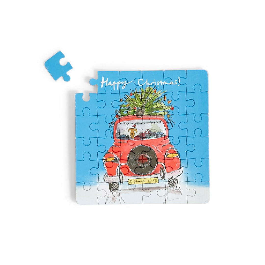 HOLIDAY GREETING PUZZLE IN CAN Two's Company Christmas Favor HAPPY CHRISTMAS Bonjour Fete - Party Supplies