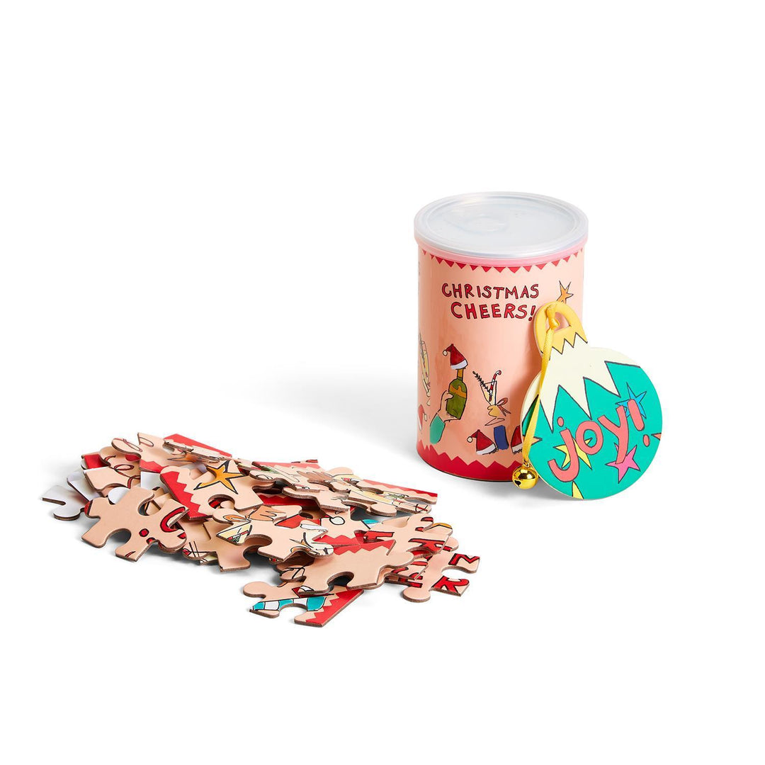 HOLIDAY GREETING PUZZLE IN CAN Two's Company Christmas Favor Bonjour Fete - Party Supplies