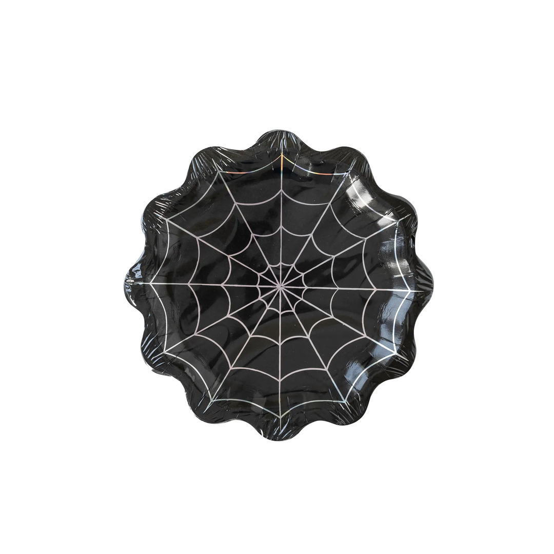HOLOGRAPHIC WEB SHAPED PLATES My Mind’s Eye Halloween Party Supplies Bonjour Fete - Party Supplies