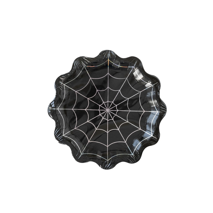 HOLOGRAPHIC WEB SHAPED PLATES My Mind’s Eye Halloween Party Supplies Bonjour Fete - Party Supplies