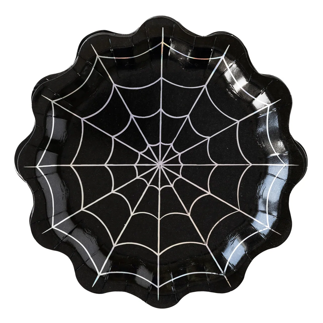 HOLOGRAPHIC WEB SHAPED PLATES My Mind’s Eye Halloween Party Supplies Bonjour Fete - Party Supplies