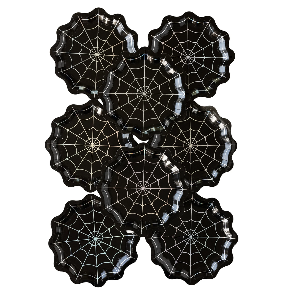 HOLOGRAPHIC WEB SHAPED PLATES My Mind’s Eye Halloween Party Supplies Bonjour Fete - Party Supplies