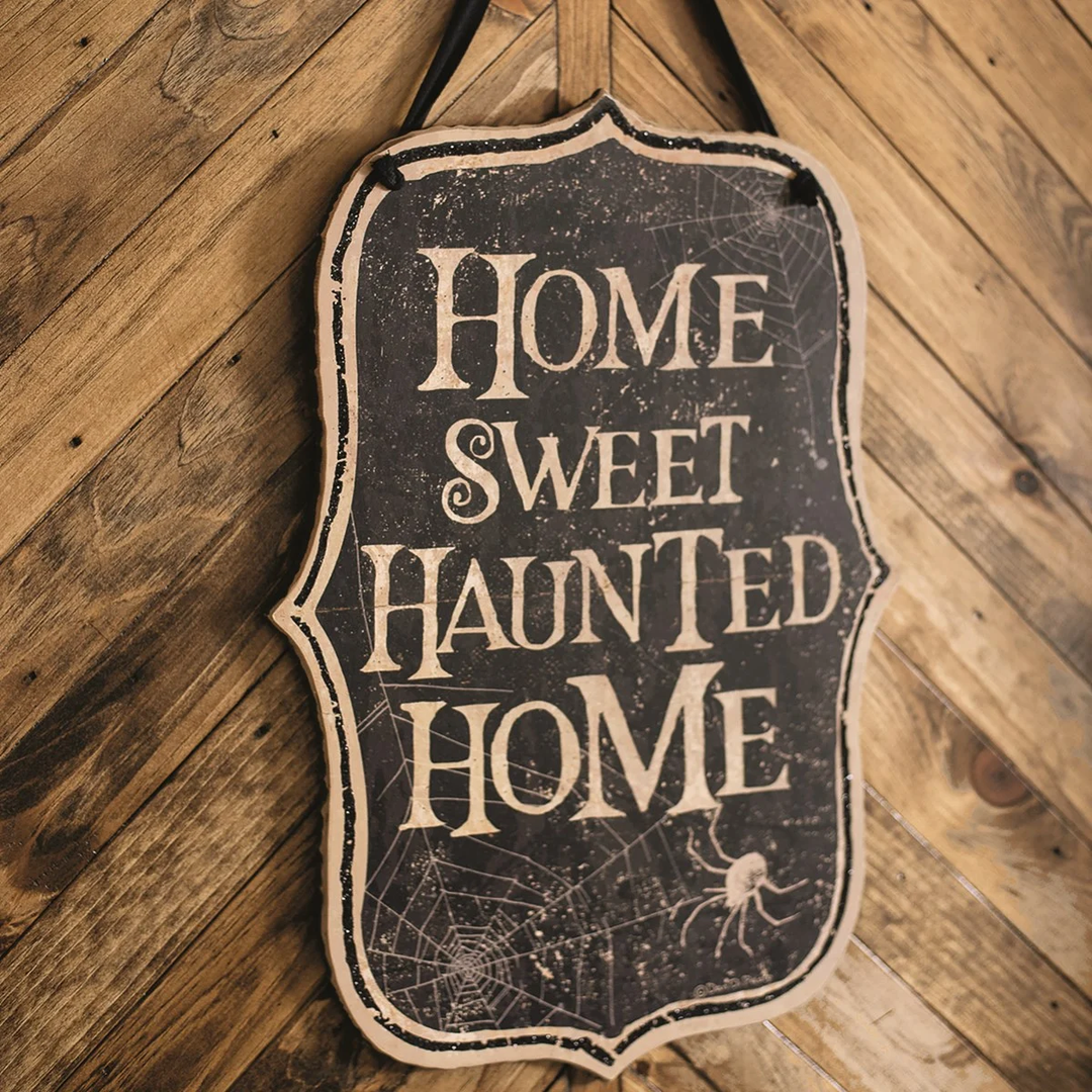 HOME SWEET HAUNTED HOME WALL DECOR Primitives By Kathy Halloween Home Decor Bonjour Fete - Party Supplies