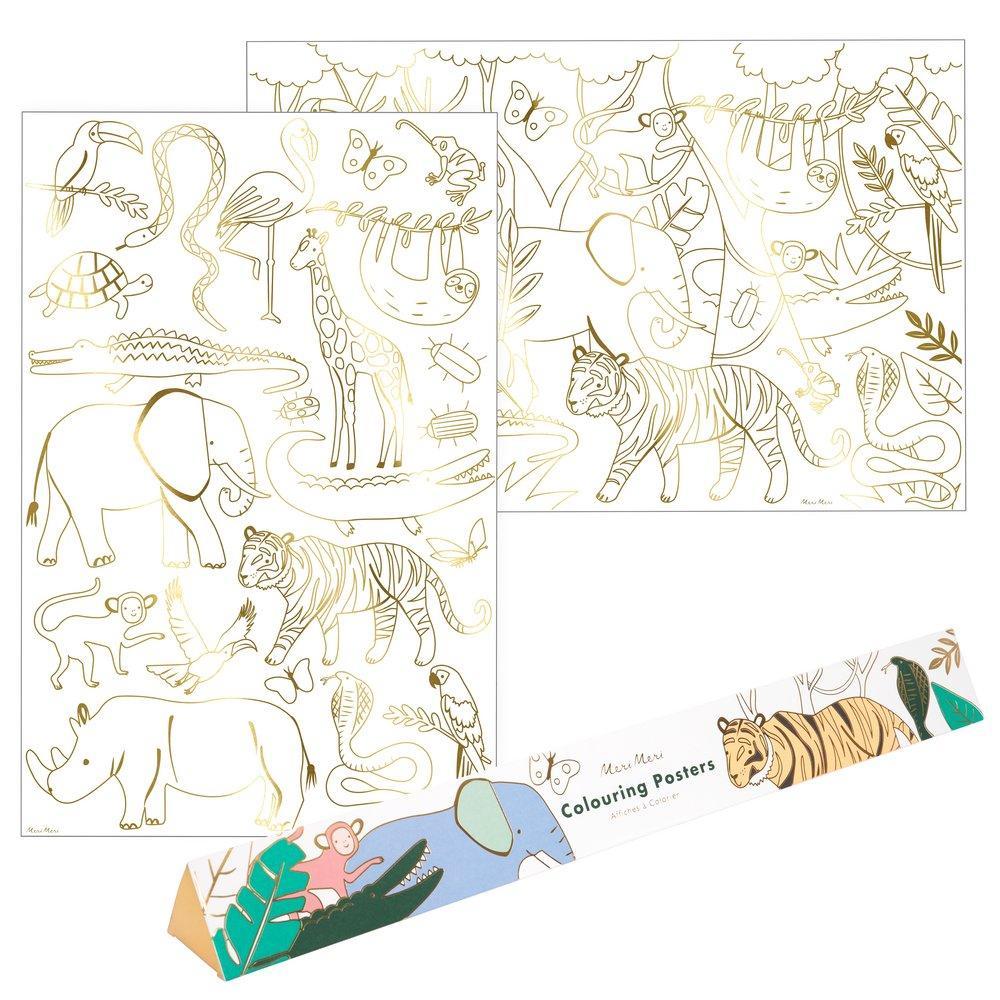 JUNGLE THEMED COLORING POSTERS Meri Meri Arts & Crafts Bonjour Fete - Party Supplies
