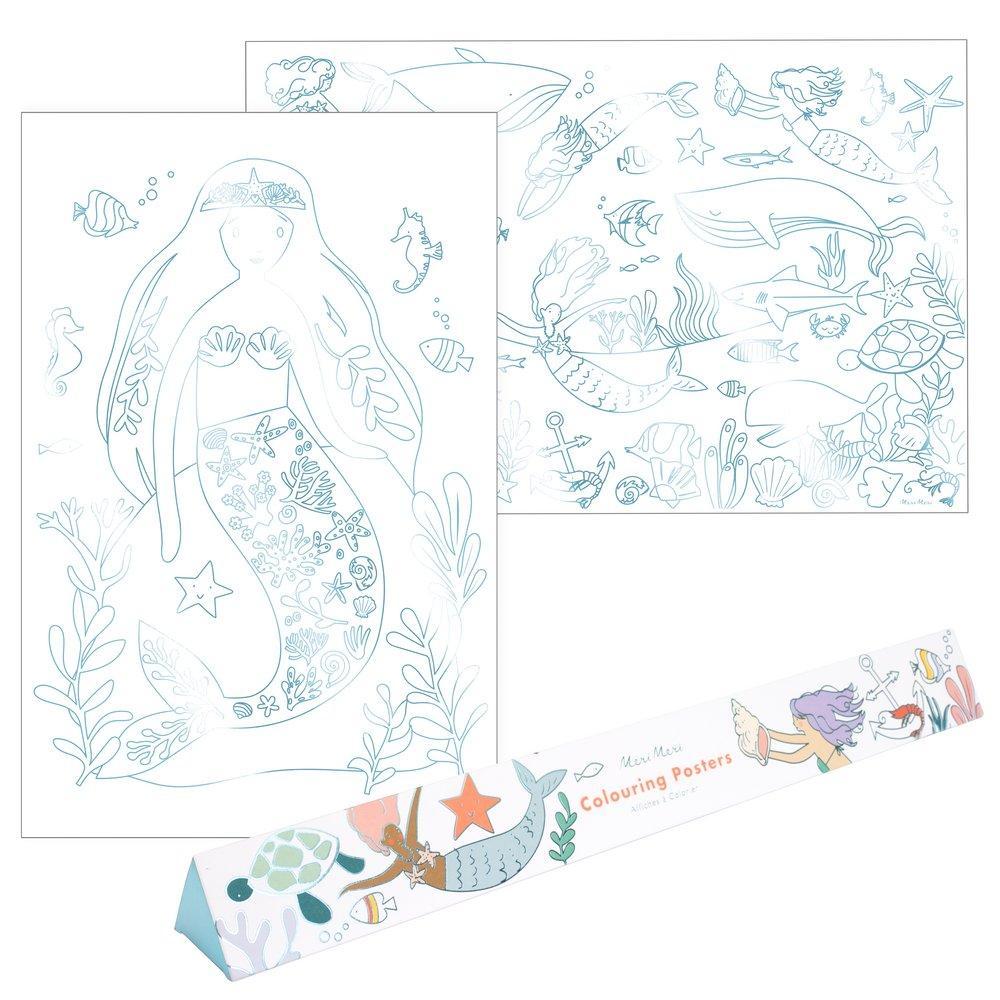 MERMAID THEMED COLORING POSTERS Meri Meri Arts & Crafts Bonjour Fete - Party Supplies