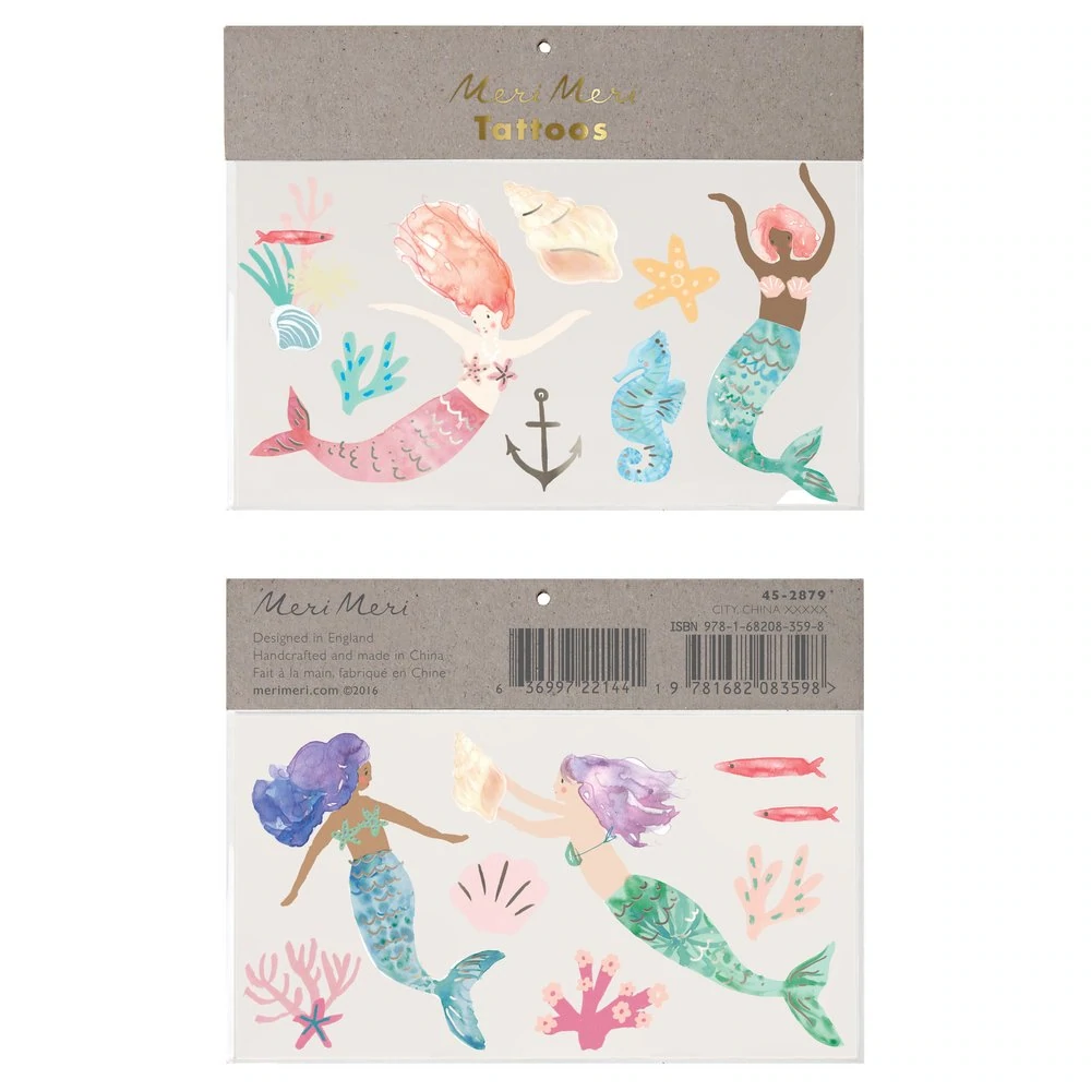 MERMAID LARGE TATTOOS Meri Meri Tattoos Bonjour Fete - Party Supplies