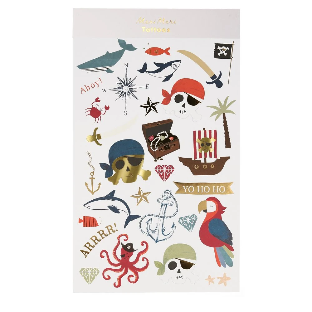 PIRATE TATTOO SHEETS Meri Meri Tattoos Bonjour Fete - Party Supplies