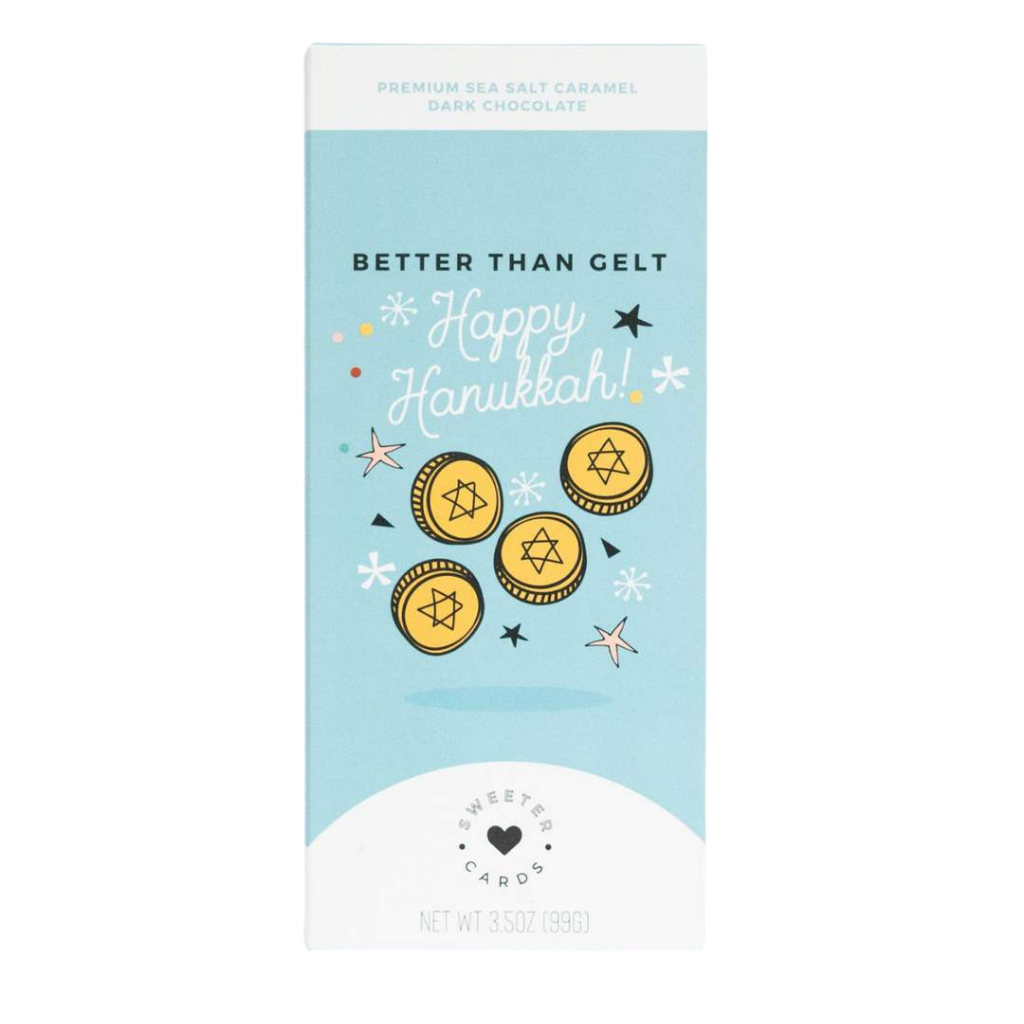 HANUKKAH CARD WITH CHOCOLATE BAR INSIDE Sweeter Cards Chocolate Bar + Greeting Card in ONE! Hanukkah Bonjour Fete - Party Supplies