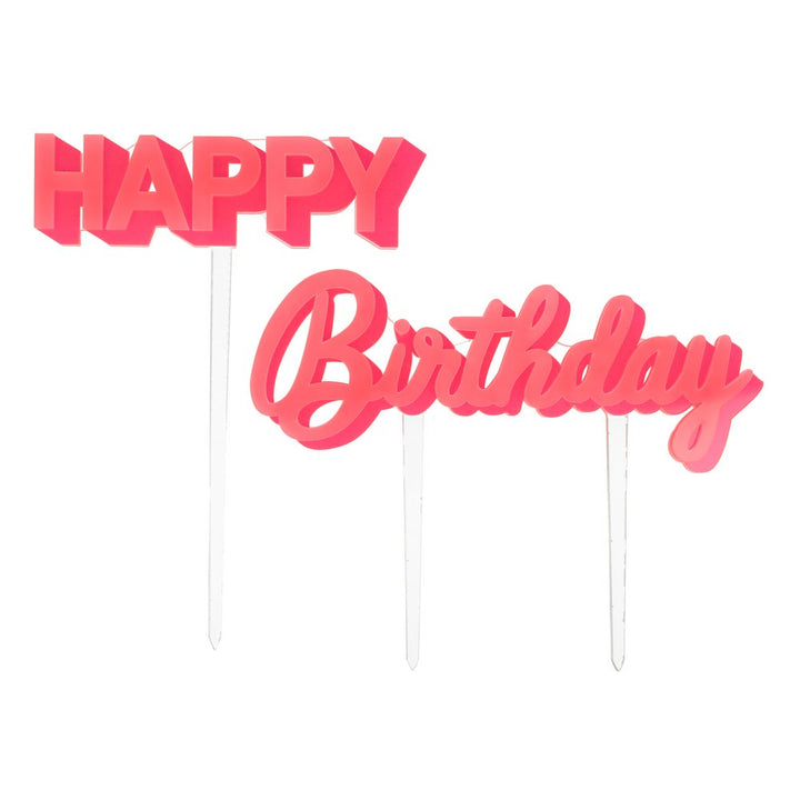 HAPPY BIRTHDAY PINK ACRYLIC CAKE TOPPER Meri Meri Cake Topper Bonjour Fete - Party Supplies