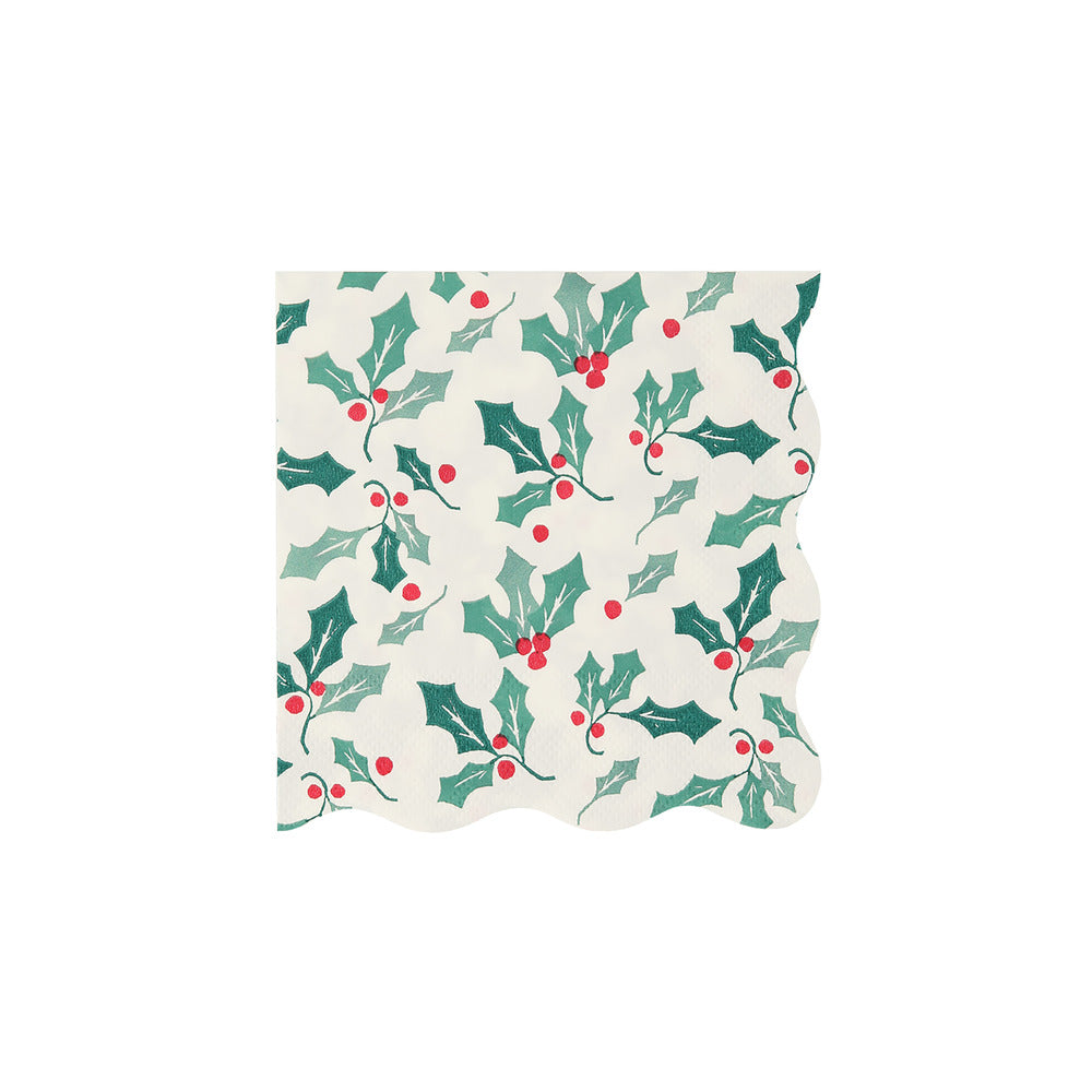 HOLLY PATTERN NAPKINS Meri Meri Small Bonjour Fete - Party Supplies