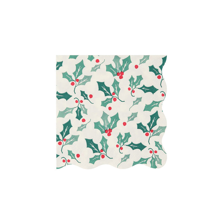 HOLLY PATTERN NAPKINS Meri Meri Small Bonjour Fete - Party Supplies