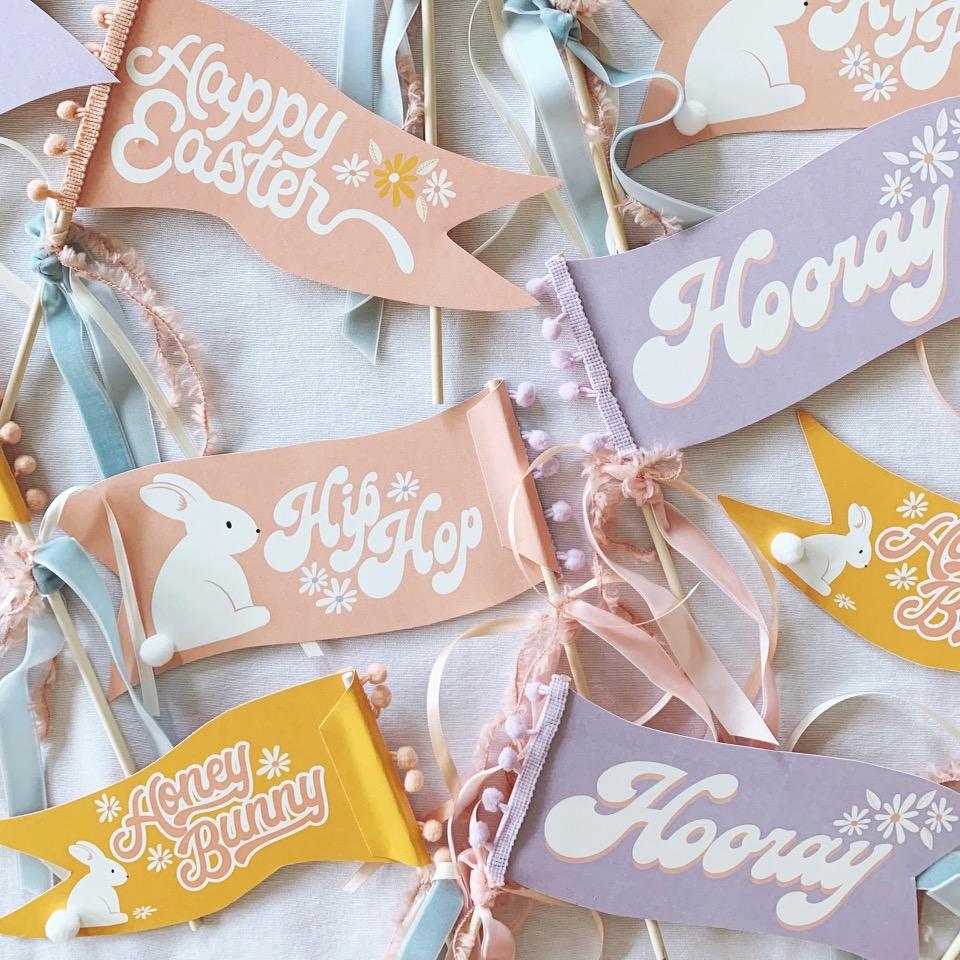 HAPPY EASTER / HONEY BUNNY FLAG BY THREAD MAMA Bonjour Fete Garlands & Banners Bonjour Fete - Party Supplies