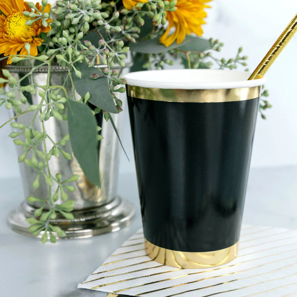BLACK NOIR POSH PARTY CUPS Jollity & Co. Cups Bonjour Fete - Party Supplies