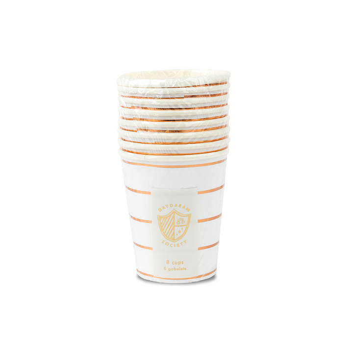 FRENCHIE STRIPED ROSE GOLD 9 OZ CUPS - 8 PK Jollity & Co. + Daydream Society Cups Bonjour Fete - Party Supplies