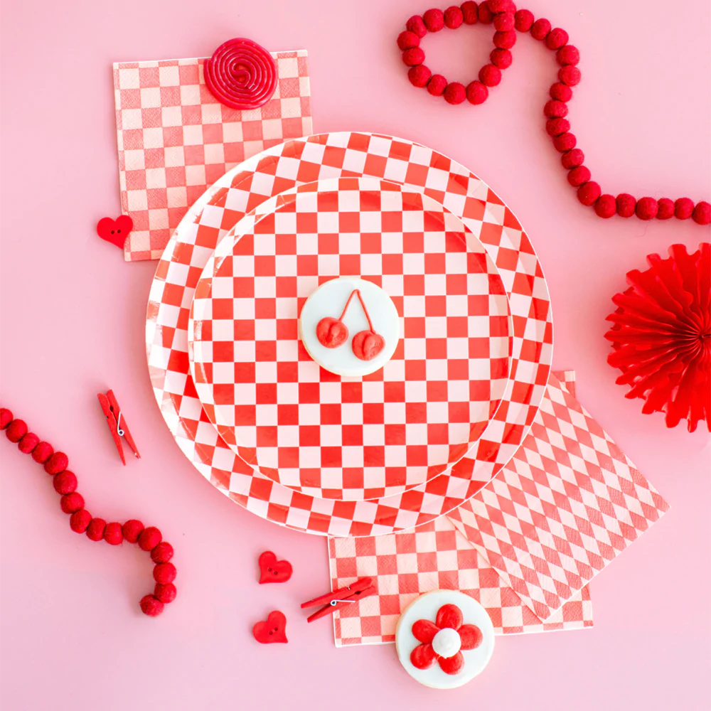 CHERRY RED CHECKERED DINNER PLATES Jollity & Co. + Daydream Society Plates Bonjour Fete - Party Supplies