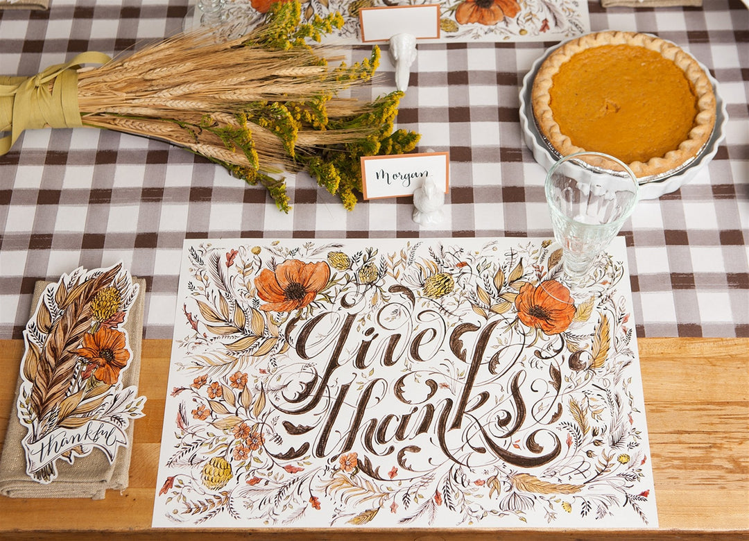 GIVE THANKS PLACEMAT Hester & Cook Thanksgiving Tableware Bonjour Fete - Party Supplies