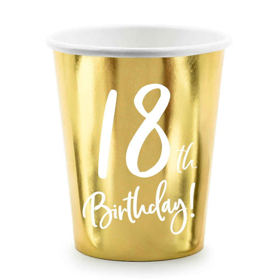 18TH BIRTHDAY GOLD FOIL CUPS Party Deco Balloon Bonjour Fete - Party Supplies