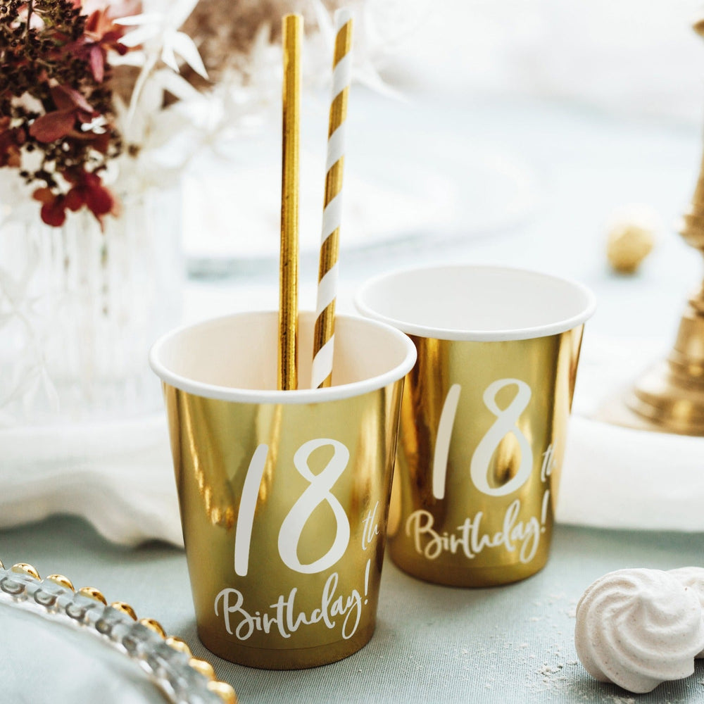 18TH BIRTHDAY GOLD FOIL CUPS Party Deco Balloon Bonjour Fete - Party Supplies