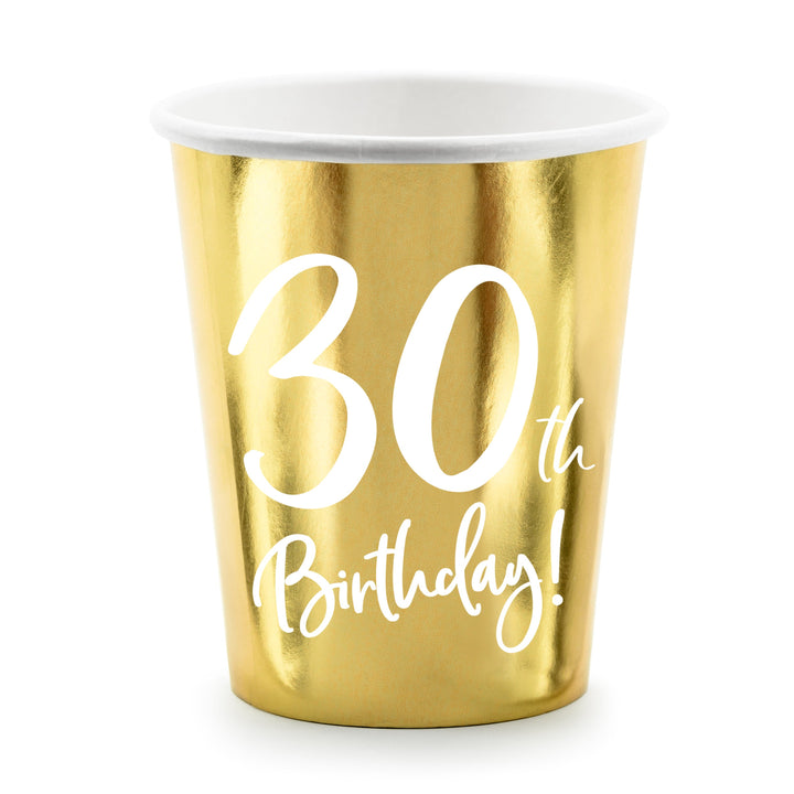 30TH BIRTHDAY GOLD FOIL CUPS Party Deco Balloon Bonjour Fete - Party Supplies
