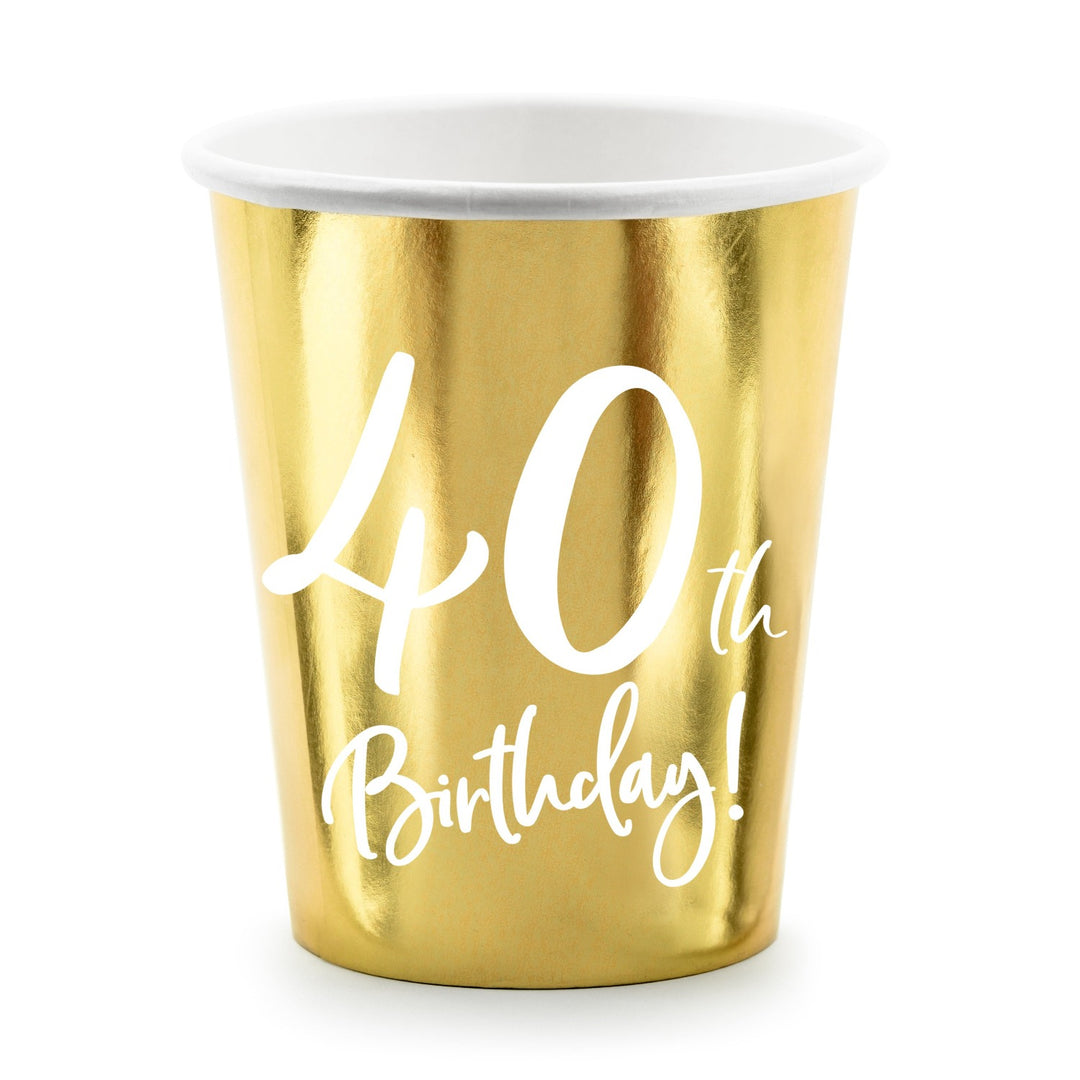 40TH BIRTHDAY GOLD FOIL CUPS Party Deco Balloon Bonjour Fete - Party Supplies