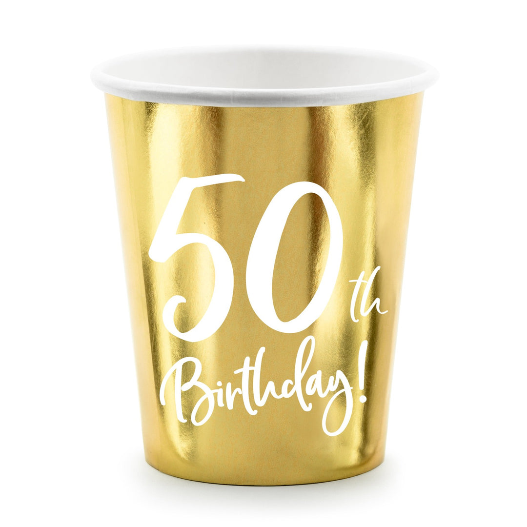 50TH BIRTHDAY GOLD FOIL CUPS Party Deco Balloon Bonjour Fete - Party Supplies