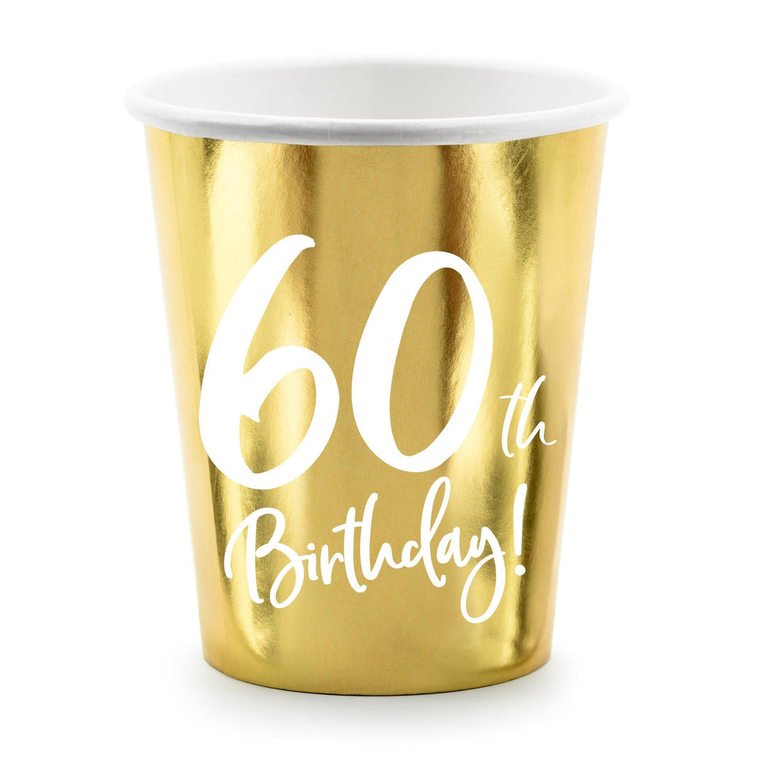 60TH BIRTHDAY GOLD FOIL CUPS Party Deco Balloon Bonjour Fete - Party Supplies