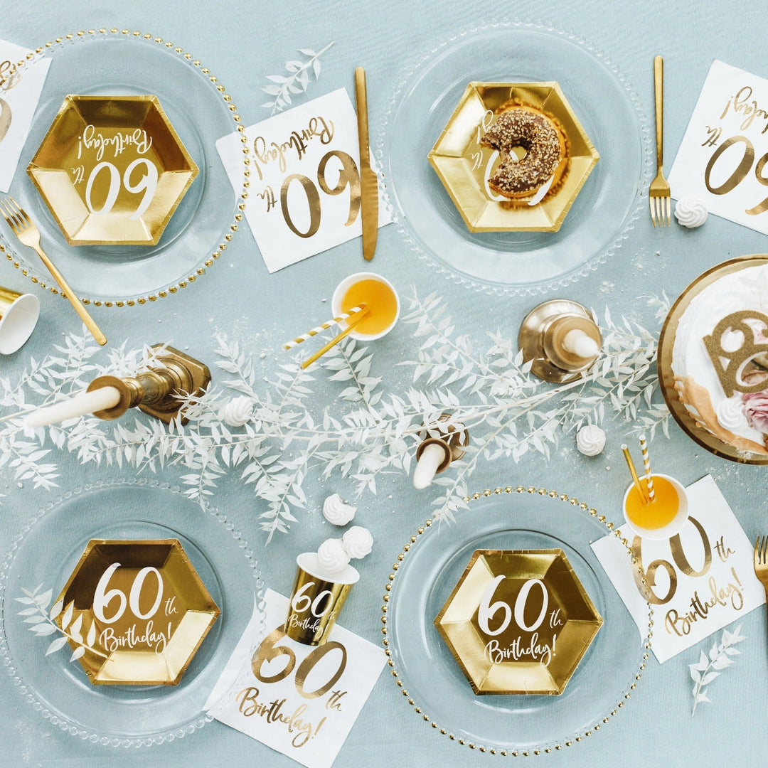 60TH BIRTHDAY GOLD FOIL CUPS Party Deco Balloon Bonjour Fete - Party Supplies