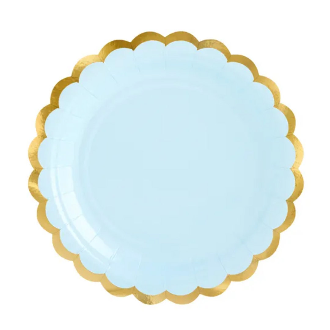 LIGHT BLUE GOLD SCALLOPED EDGE PLATES Party Deco kitchen & entertaining Bonjour Fete - Party Supplies