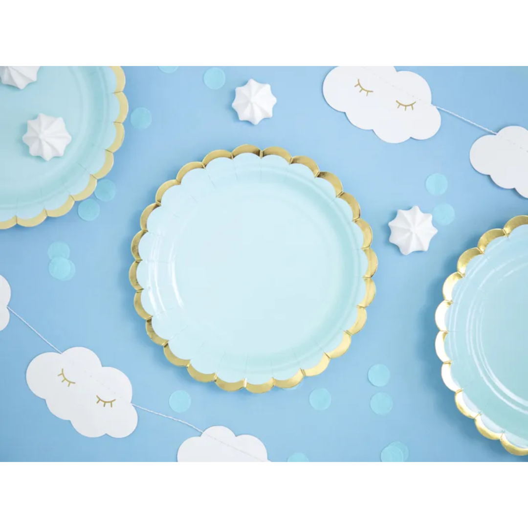 LIGHT BLUE GOLD SCALLOPED EDGE PLATES Party Deco kitchen & entertaining Bonjour Fete - Party Supplies