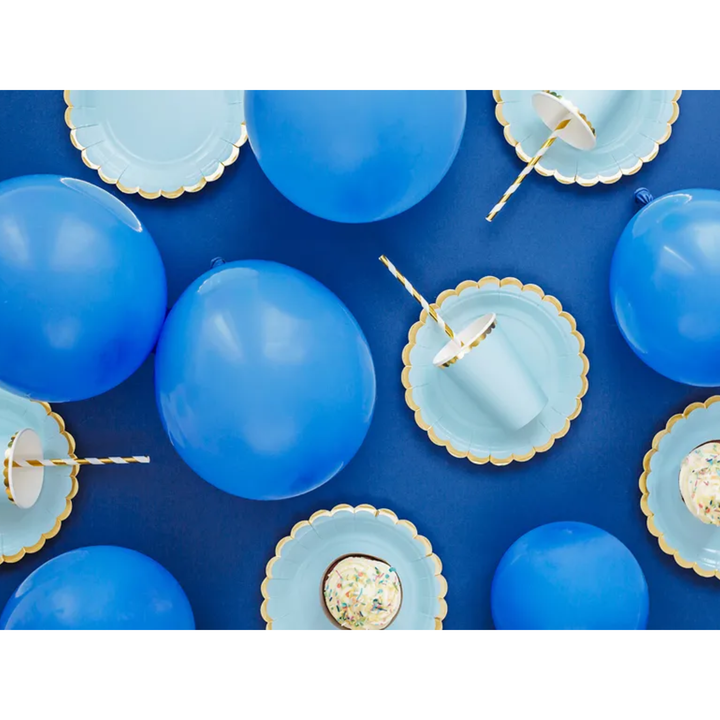 LIGHT BLUE GOLD SCALLOPED EDGE PLATES Party Deco kitchen & entertaining Bonjour Fete - Party Supplies